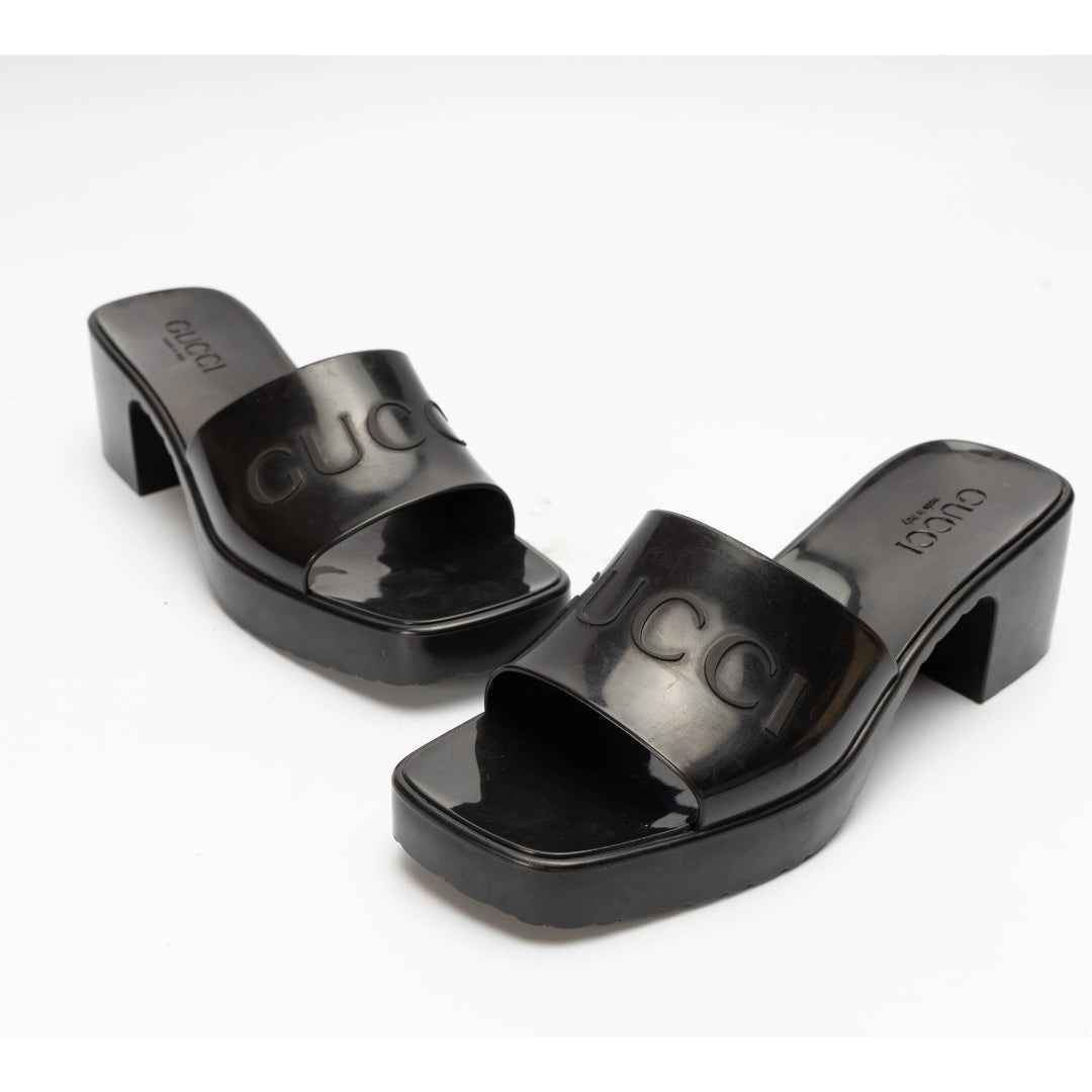 Gucci Black Block Heel Sandals