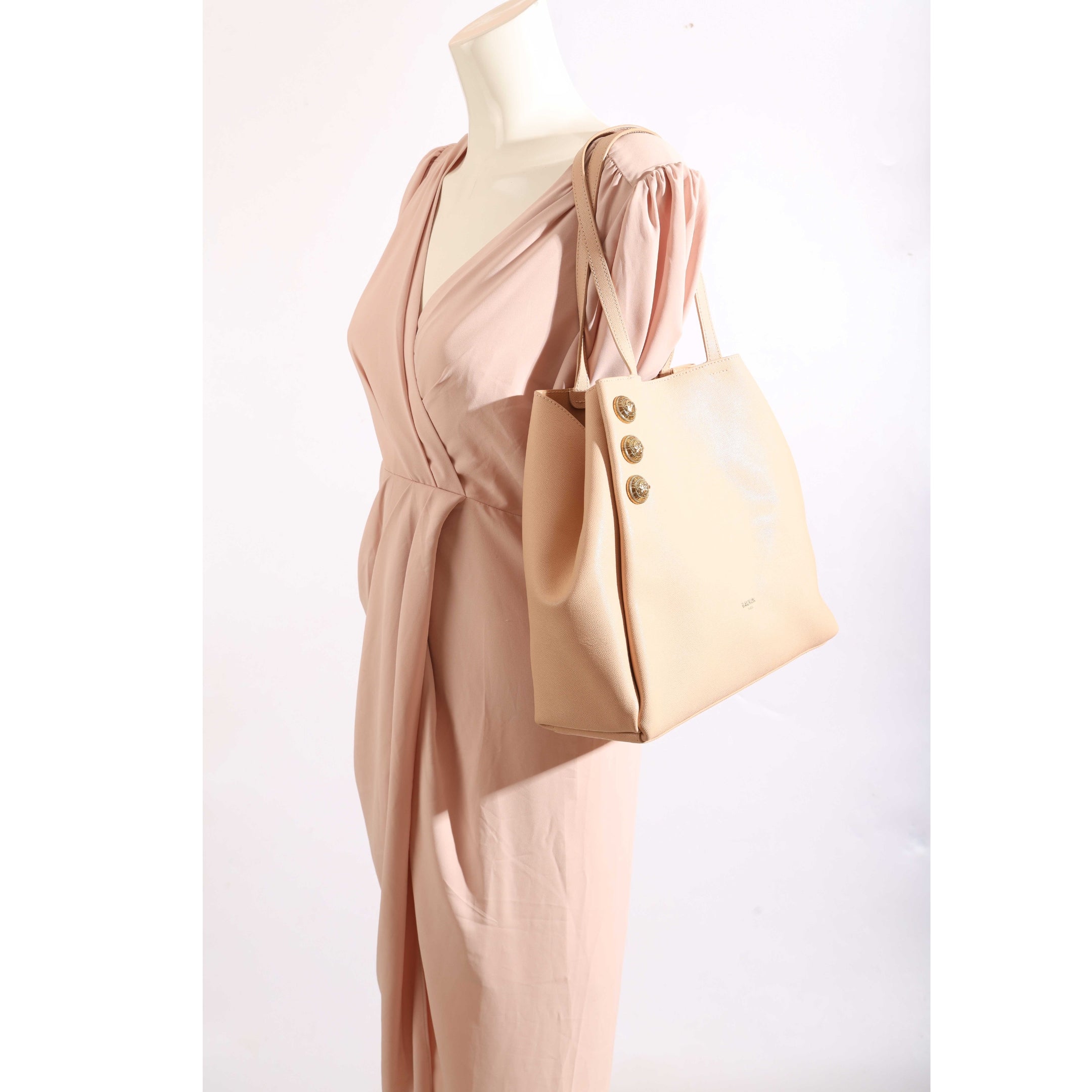 Balmain Embleme Peach Grained Calfskin Tote