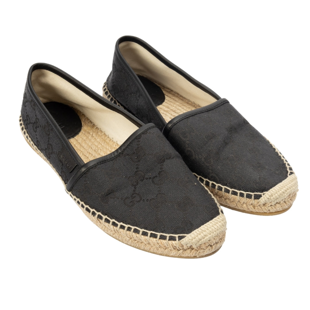 Gucci Black GG Canvas and Leather Espadrille