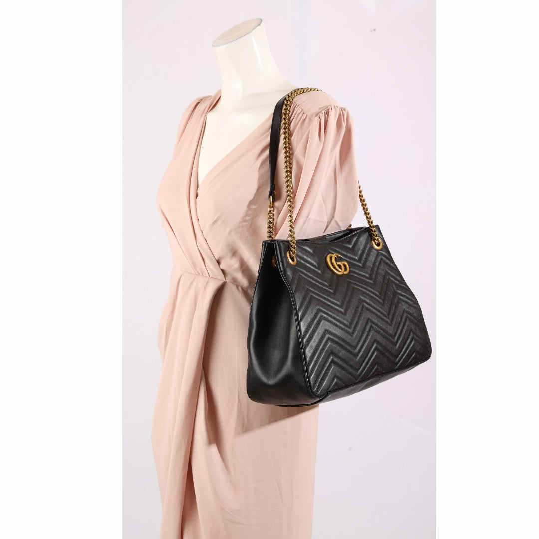 Gucci Black Matelasse GG Marmont Tote