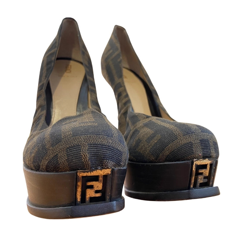 Fendi Decollete’ Zucca Jacquard Platform Heels