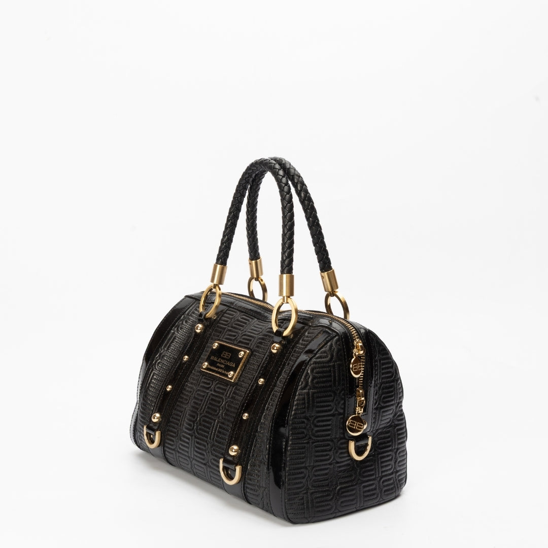 Balenciaga Logo Embossed Leather Shoulder Bag