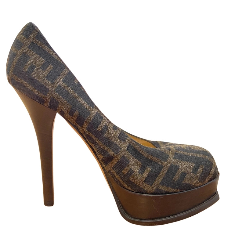 Fendi Decollete’ Zucca Jacquard Platform Heels