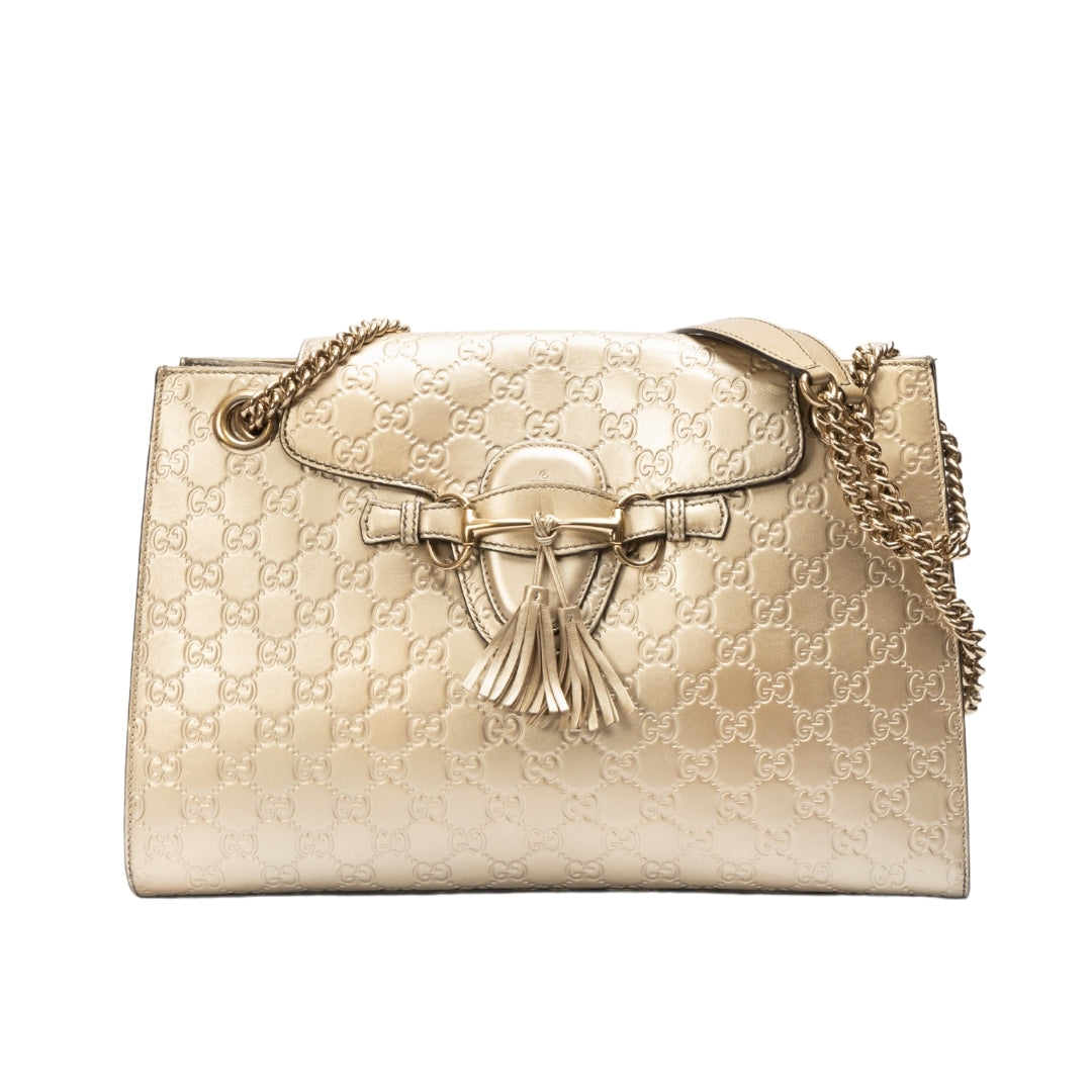 Gucci Guccissima Metallic Gold Emily Large Shoulder Bag