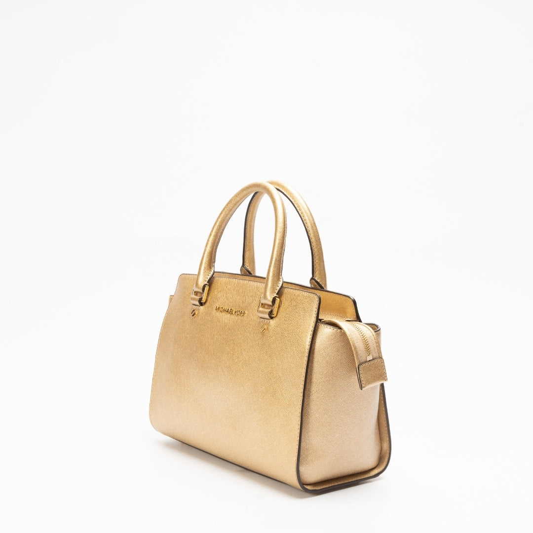 Michael Kors Beige Leather Medium Selma Satchel