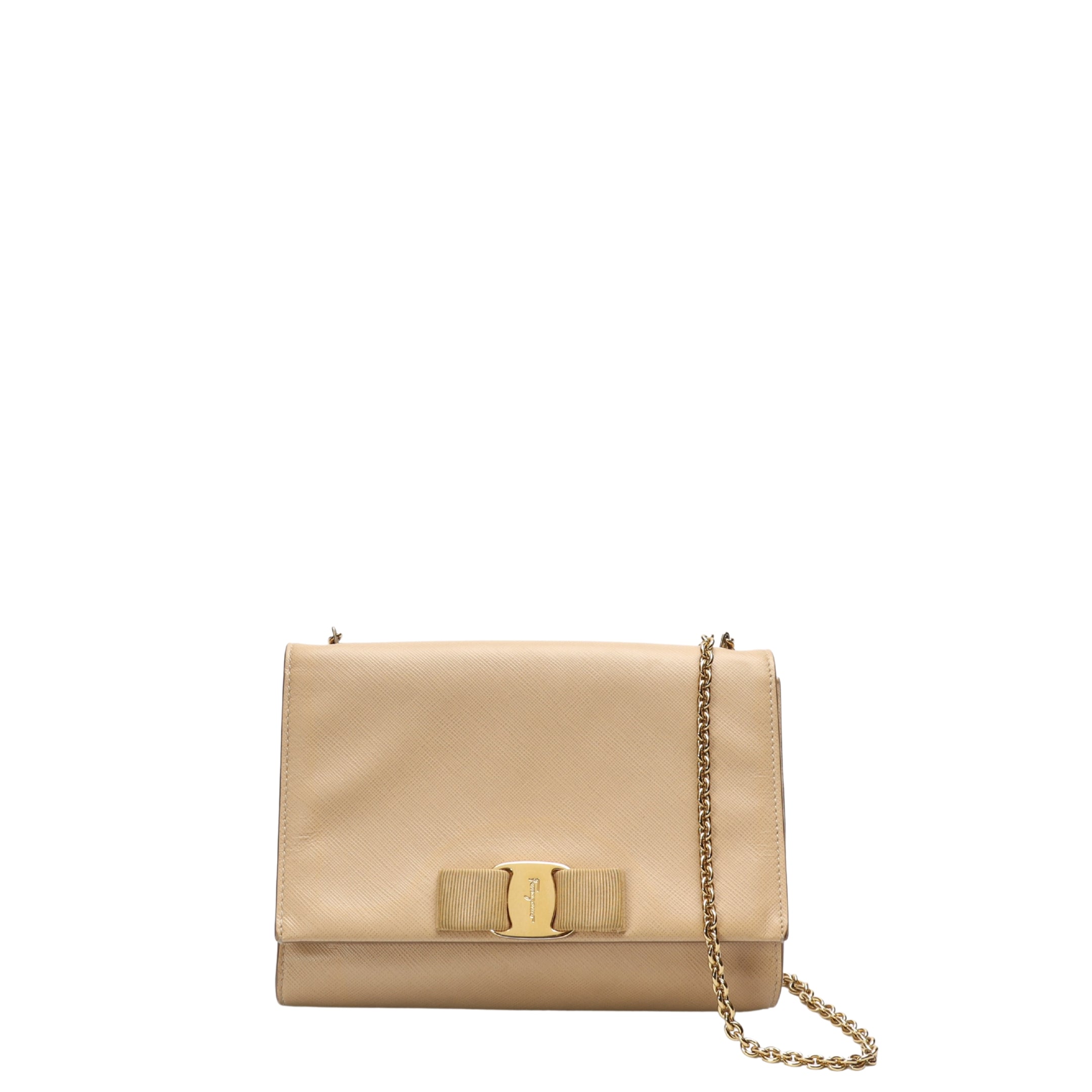 Salvatore Ferragamo Beige Vara Bow Chain Crossbody Bag