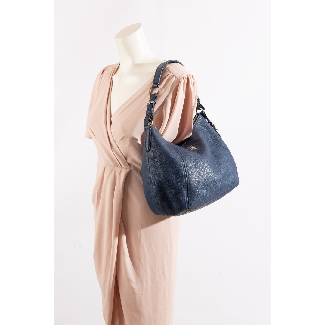 Prada Blue Vitello Daino Hobo Bag