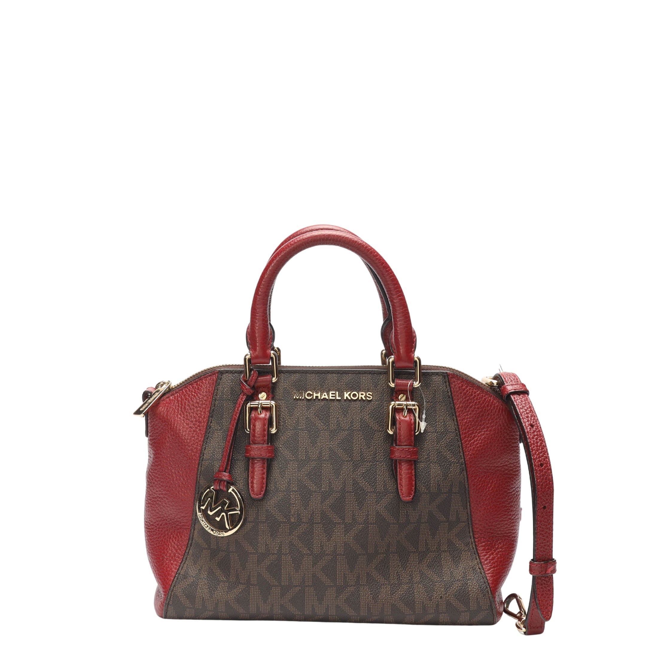 Michael Kors Ciara Red/Brown Signature Logo Satchel