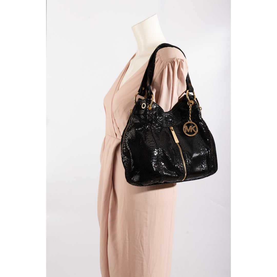 Michael Kors Moxley Black Embossed Python Leather Bag