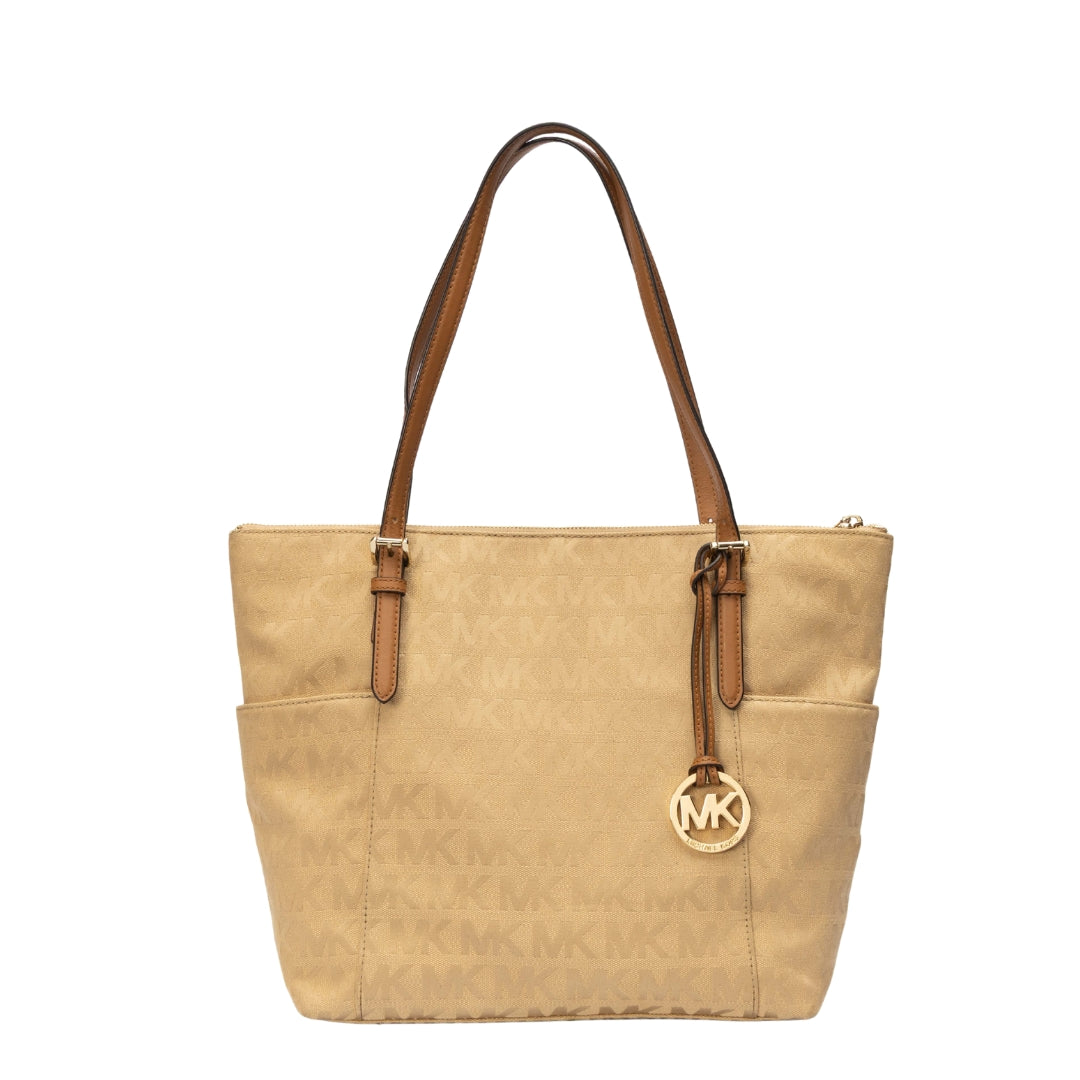 Michael Kors Beige Jet Set Top Zip Tote