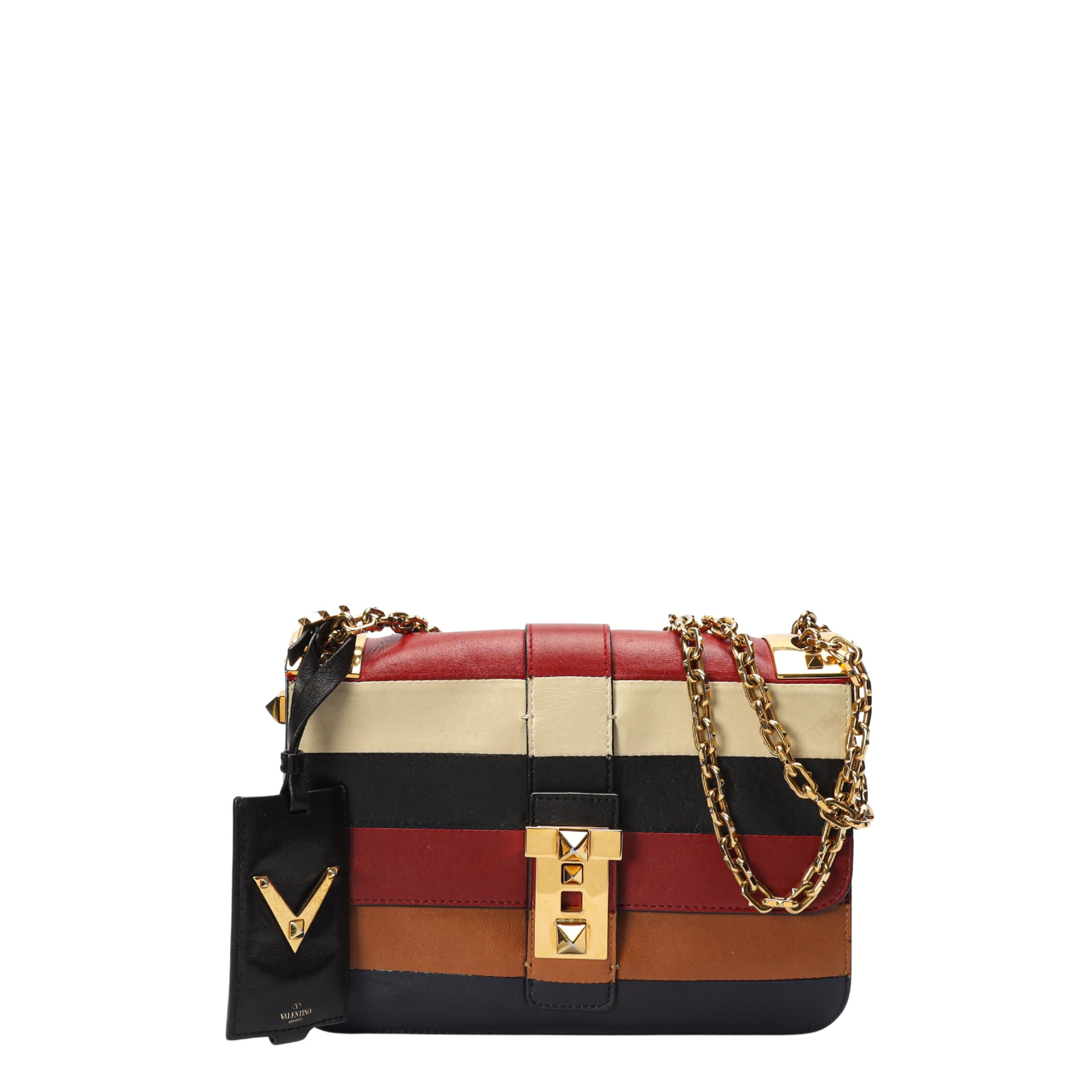 Valentino Multicolor Striped B Rockstud Shoulder Bag