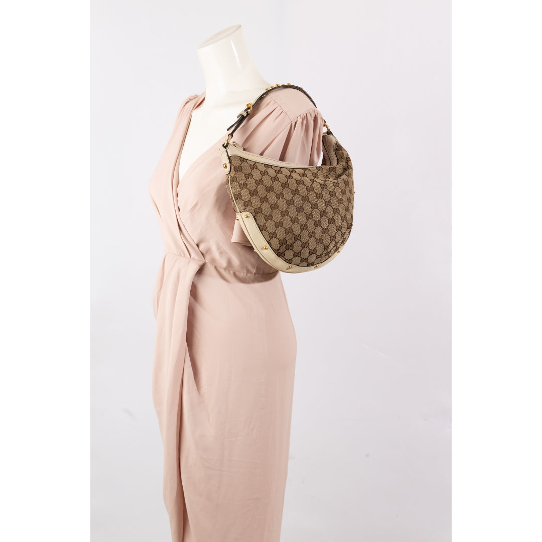 Gucci GG Monogram Biba Studded Hobo Bag