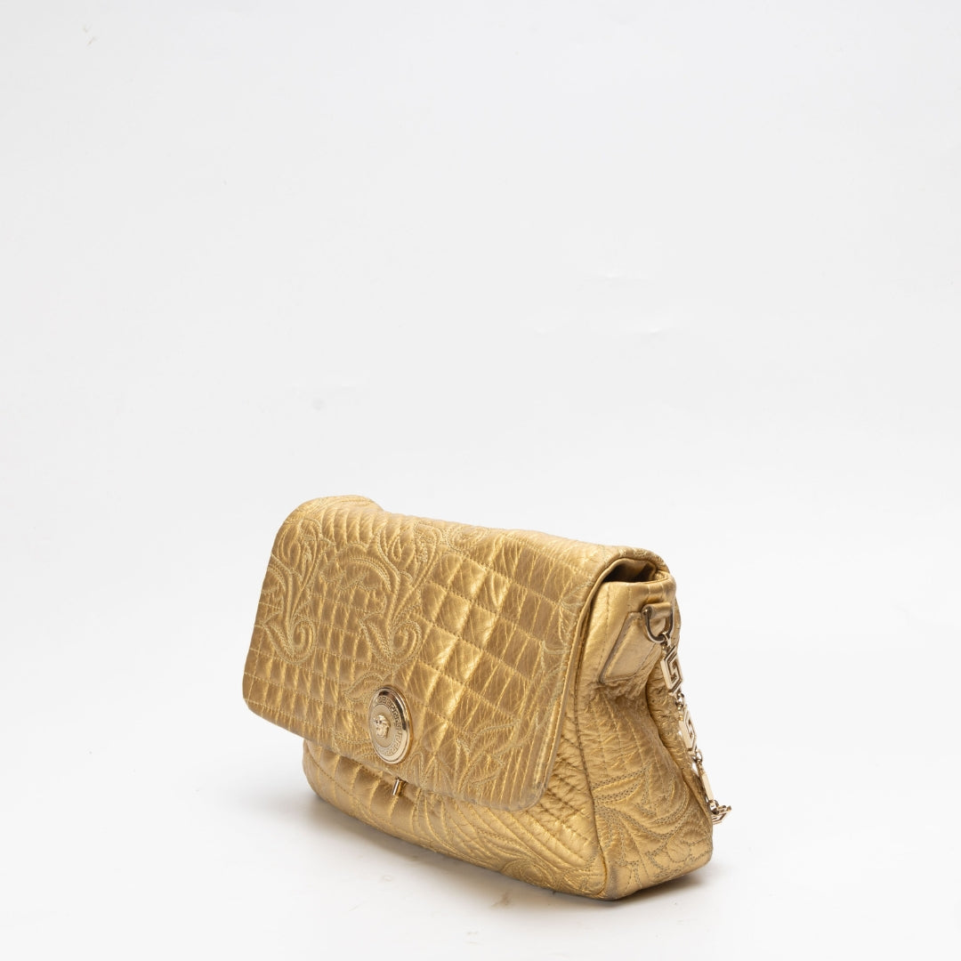Versace Gold Barocco Leather Vanitas Medea Shoulder Bag