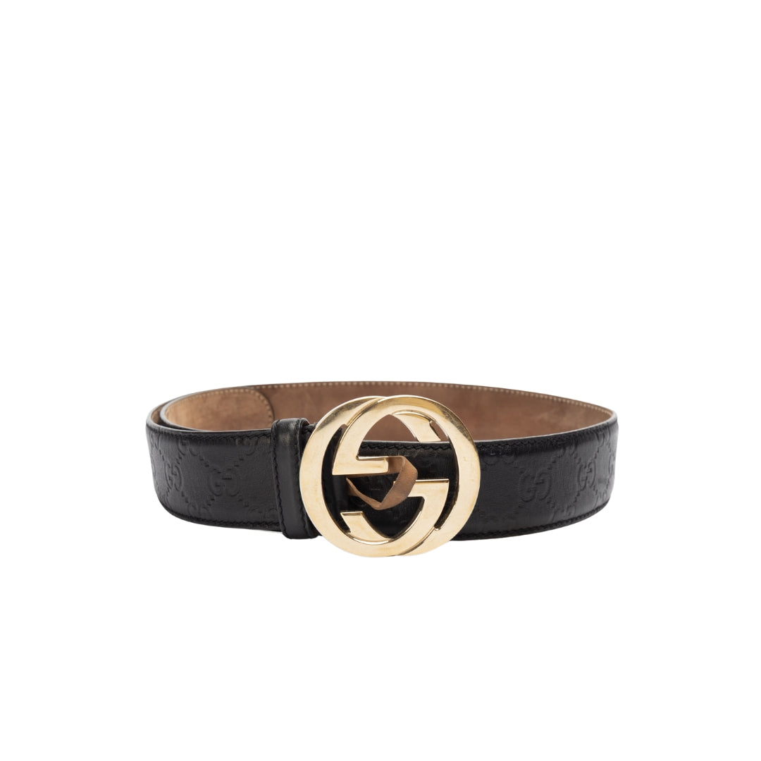 Gucci GG Black Guccissima Leather Buckle Belt