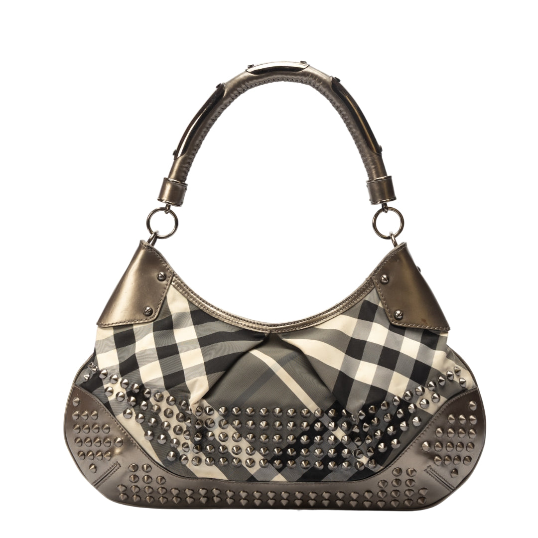 Burberry Beat Check Nylon Studded Hobo Bag