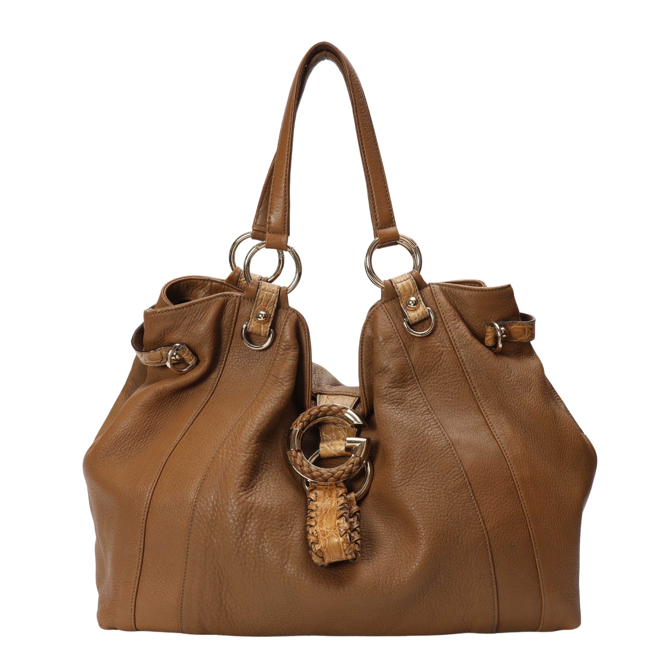 Gucci Tan Crocodile Large G Wave Hobo Bag