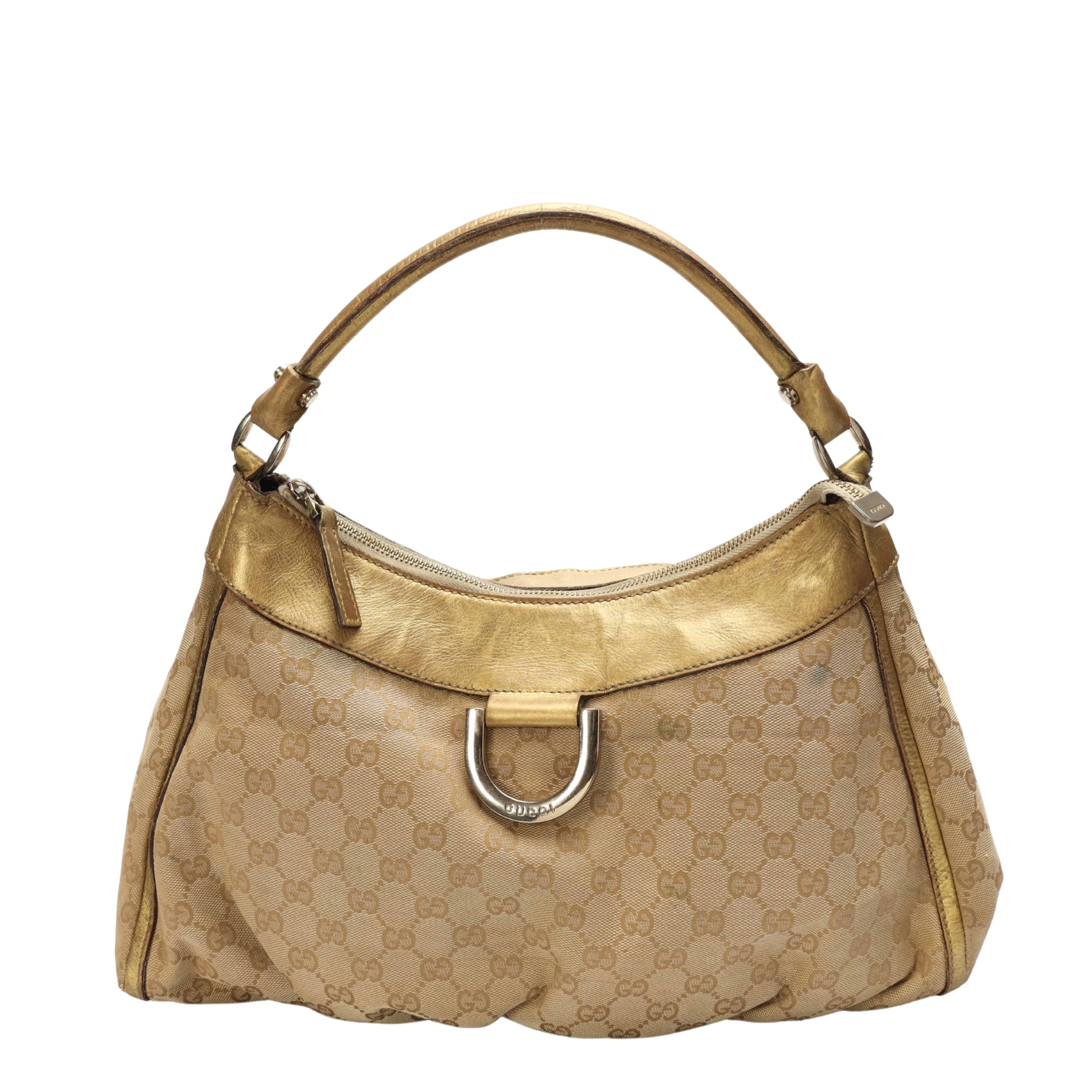 Gucci Biege/Gold GG Canvas D Ring Hobo Bag