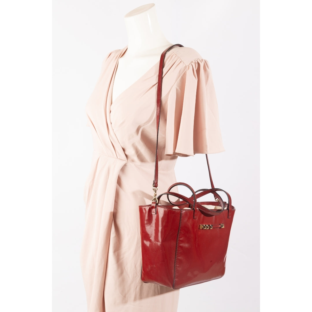 Valentino Red Leather Rockstud Trapeze Tote