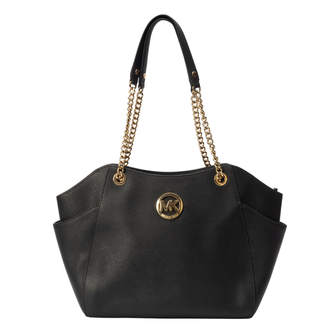 Michael Kors Black Leather Jet Set Travel Chain Shoulder Bag