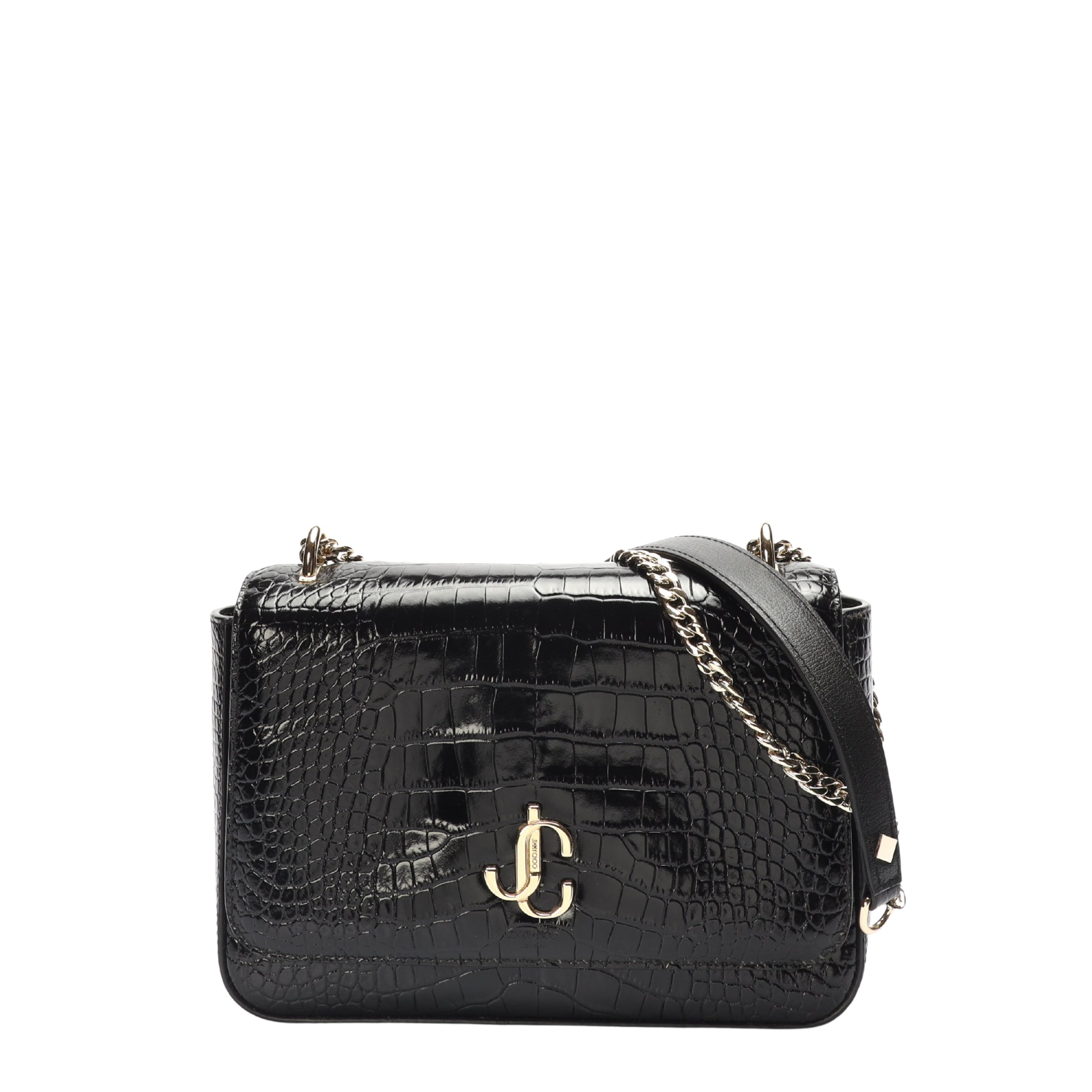 Jimmy Choo Varenne Croc-Embossed Chain Strap Clutch