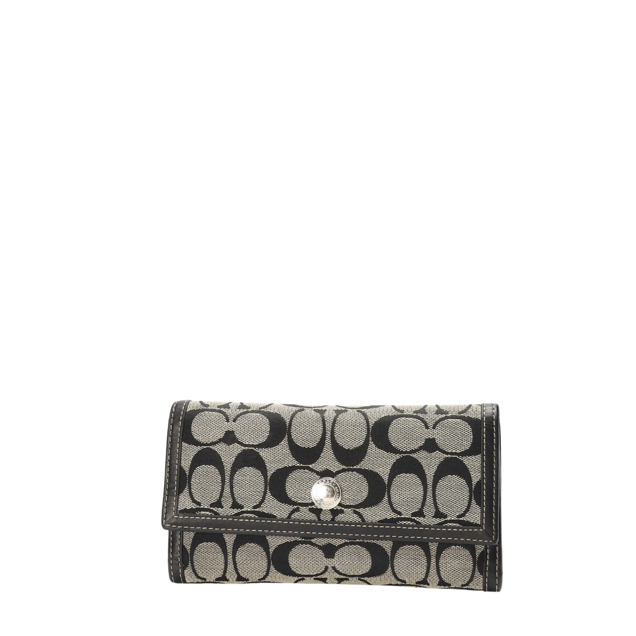 Coach Black Signature Jacquard Logo Flap Wallet