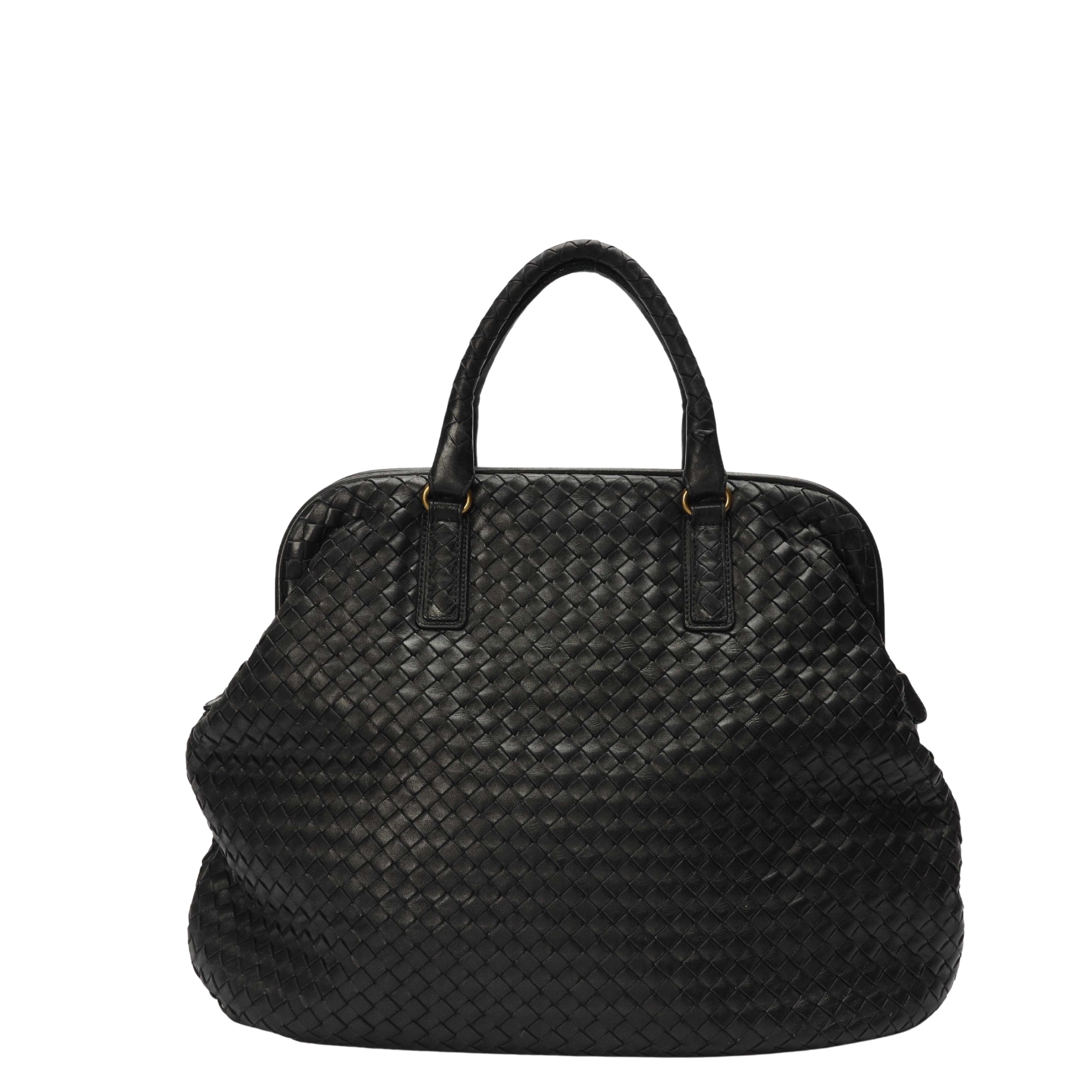 Bottega Veneta Black Intrecciato Woven Frame Top Tote