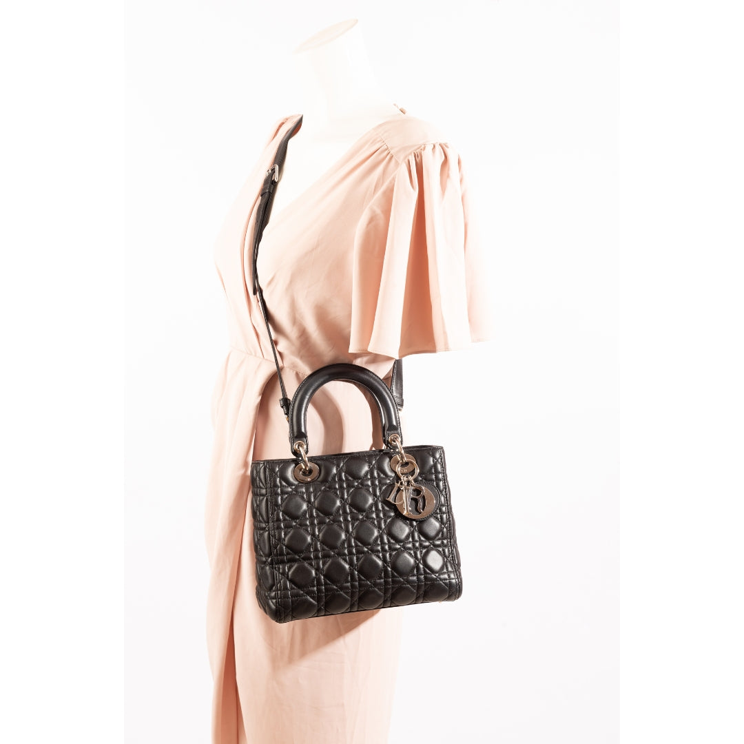Dior Cannage Black Medium Lady Dior Satchel