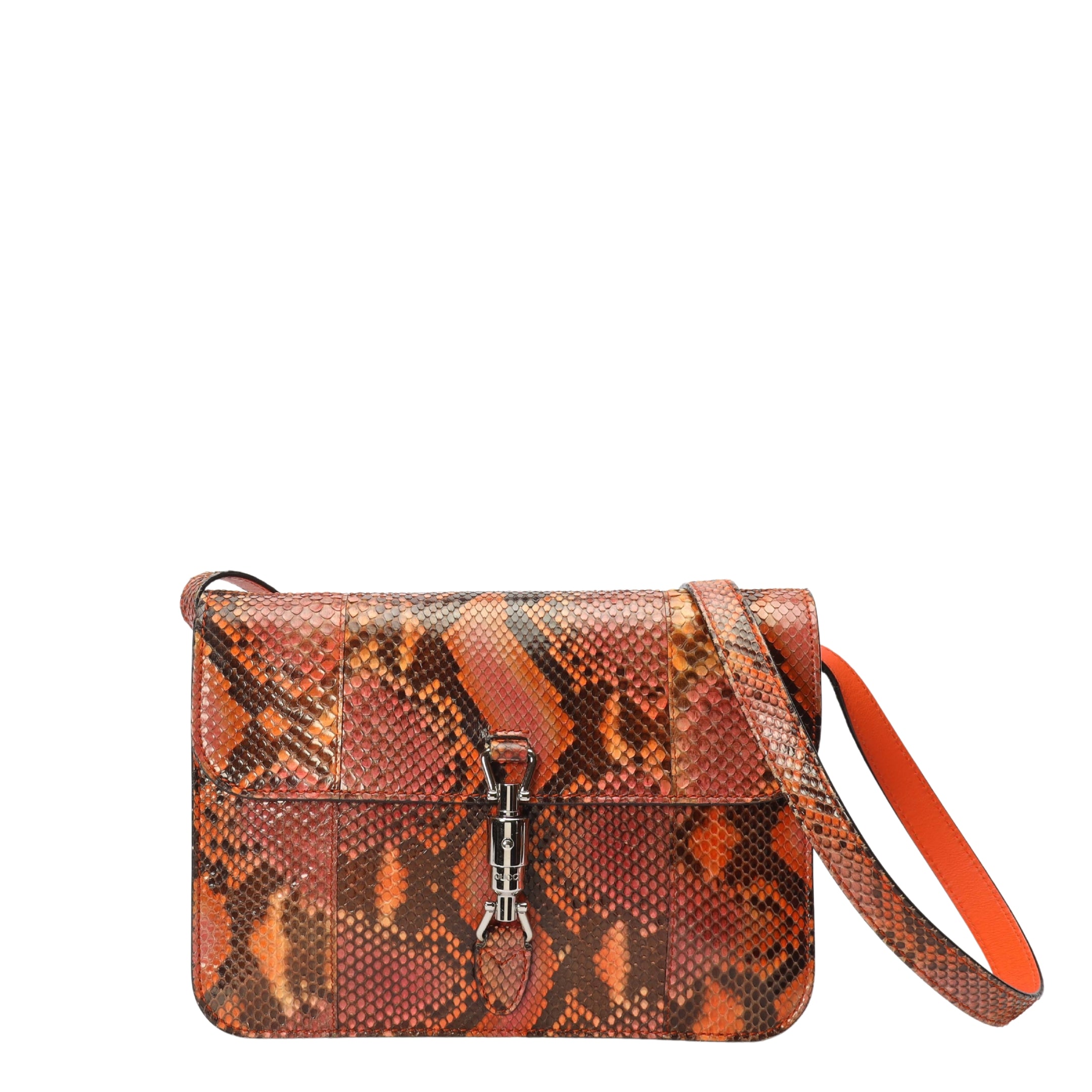 Gucci Orange Python Jackie Flap Shoulder Bag