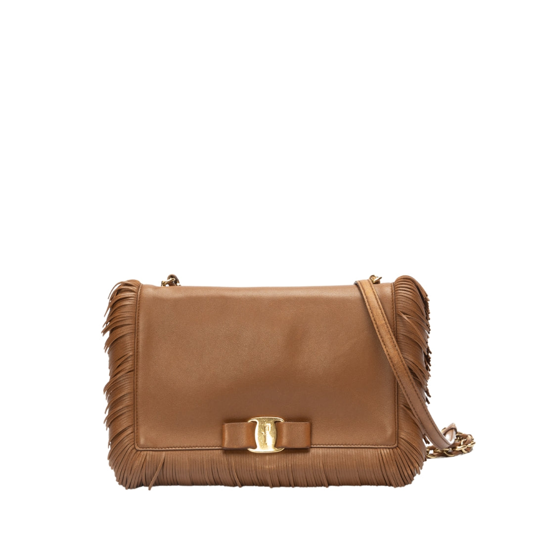 Salvatore Ferragamo Ginny Vara Fringe Leather Crossbody Bag