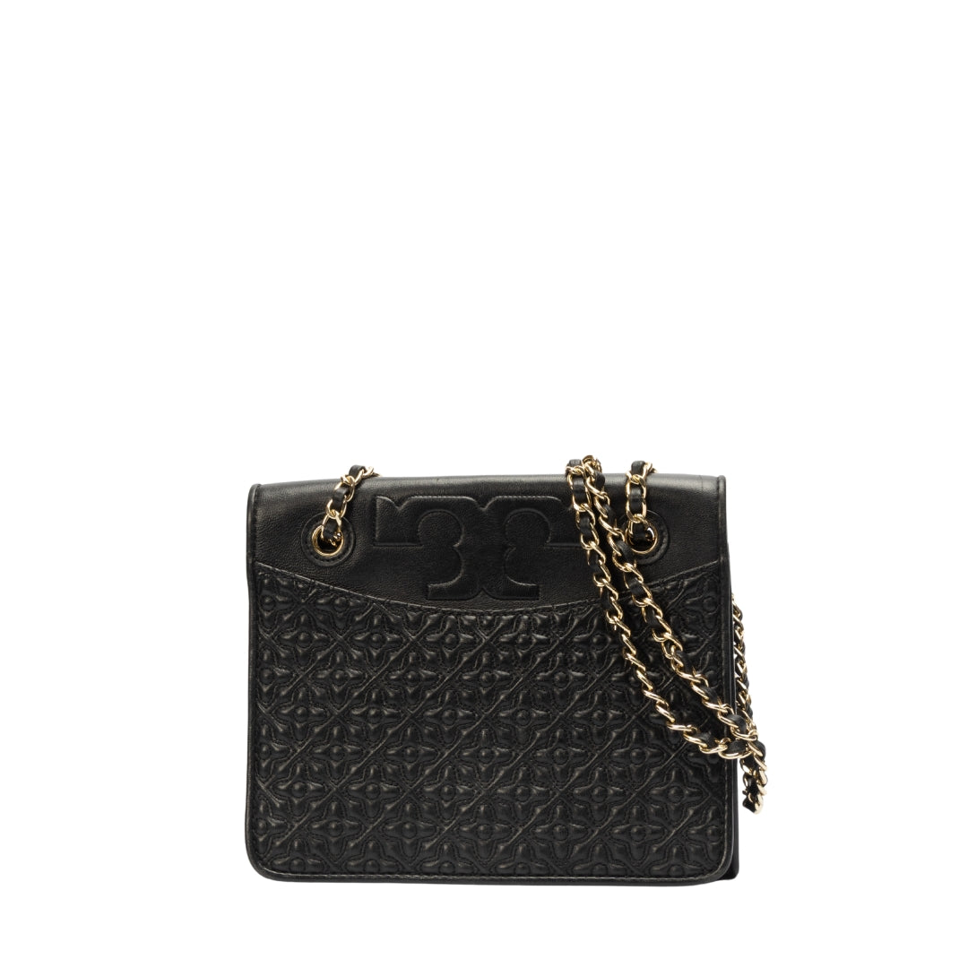 Tory Burch Black Leather Medium Fleming Shoulder Bag