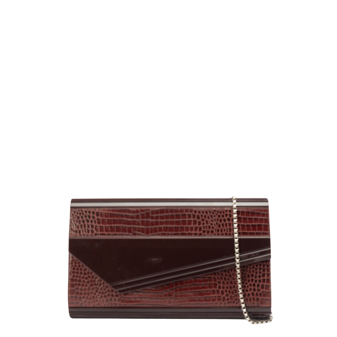 Jimmy Choo Maroon Croc Embossed Candy Chain Clutch