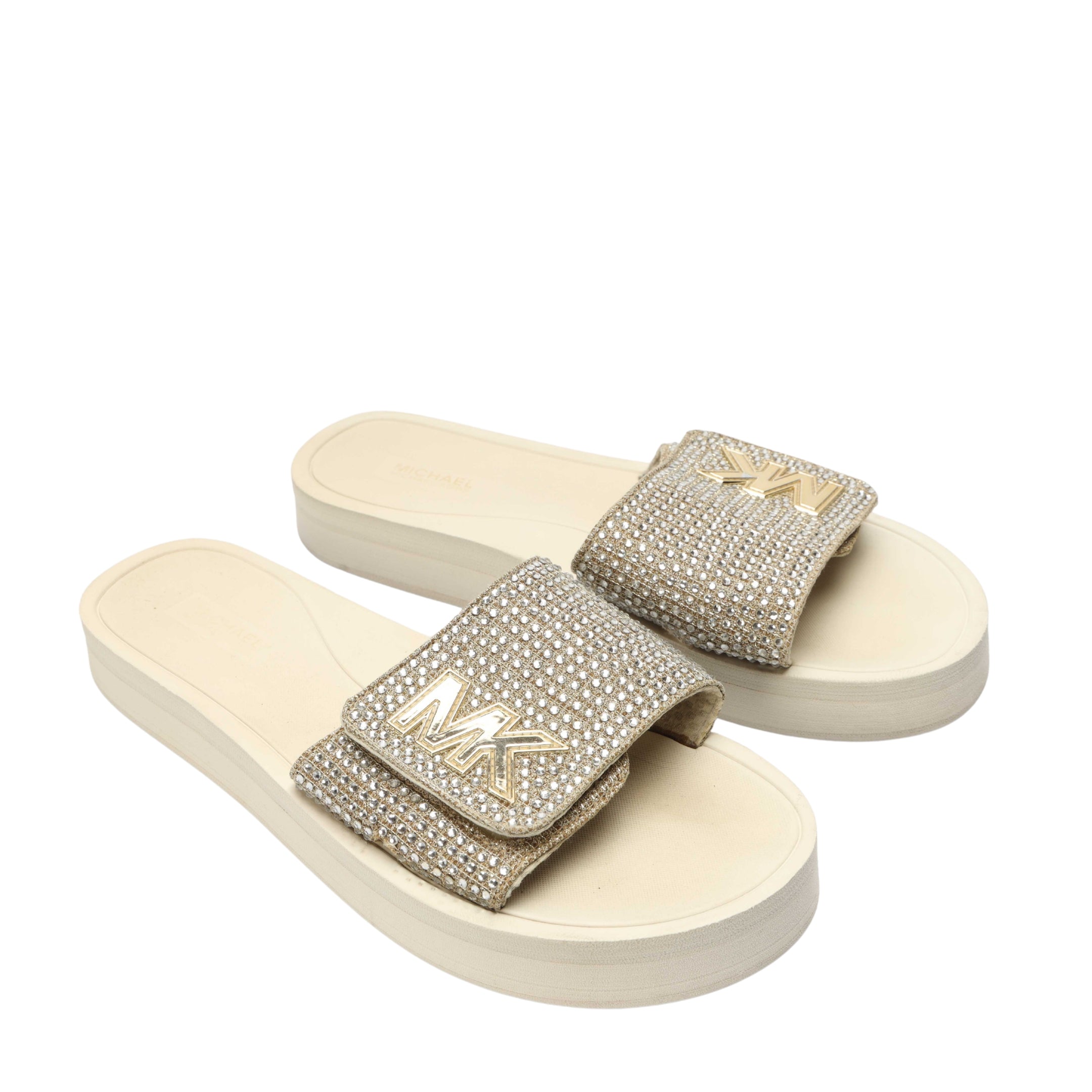 Michael Kors White MK Logo Chain Mesh Slide