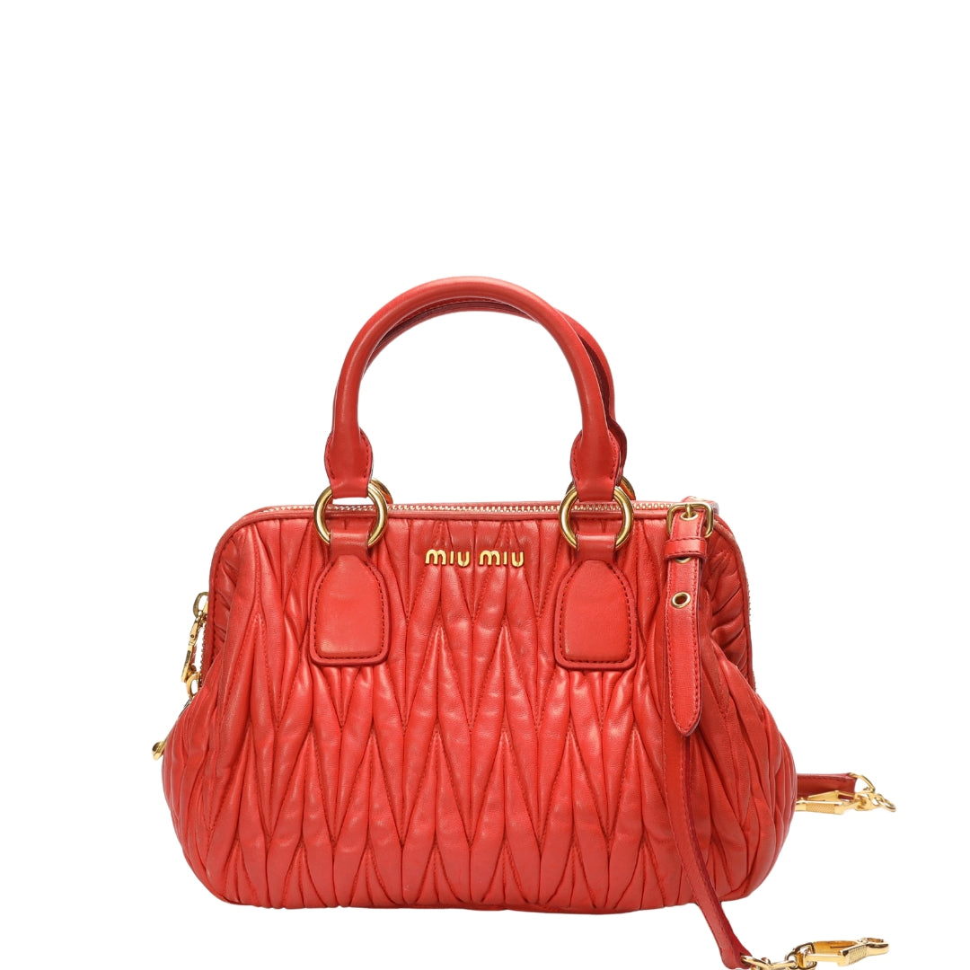 Miu Miu Red Matelasse Convertible Satchel
