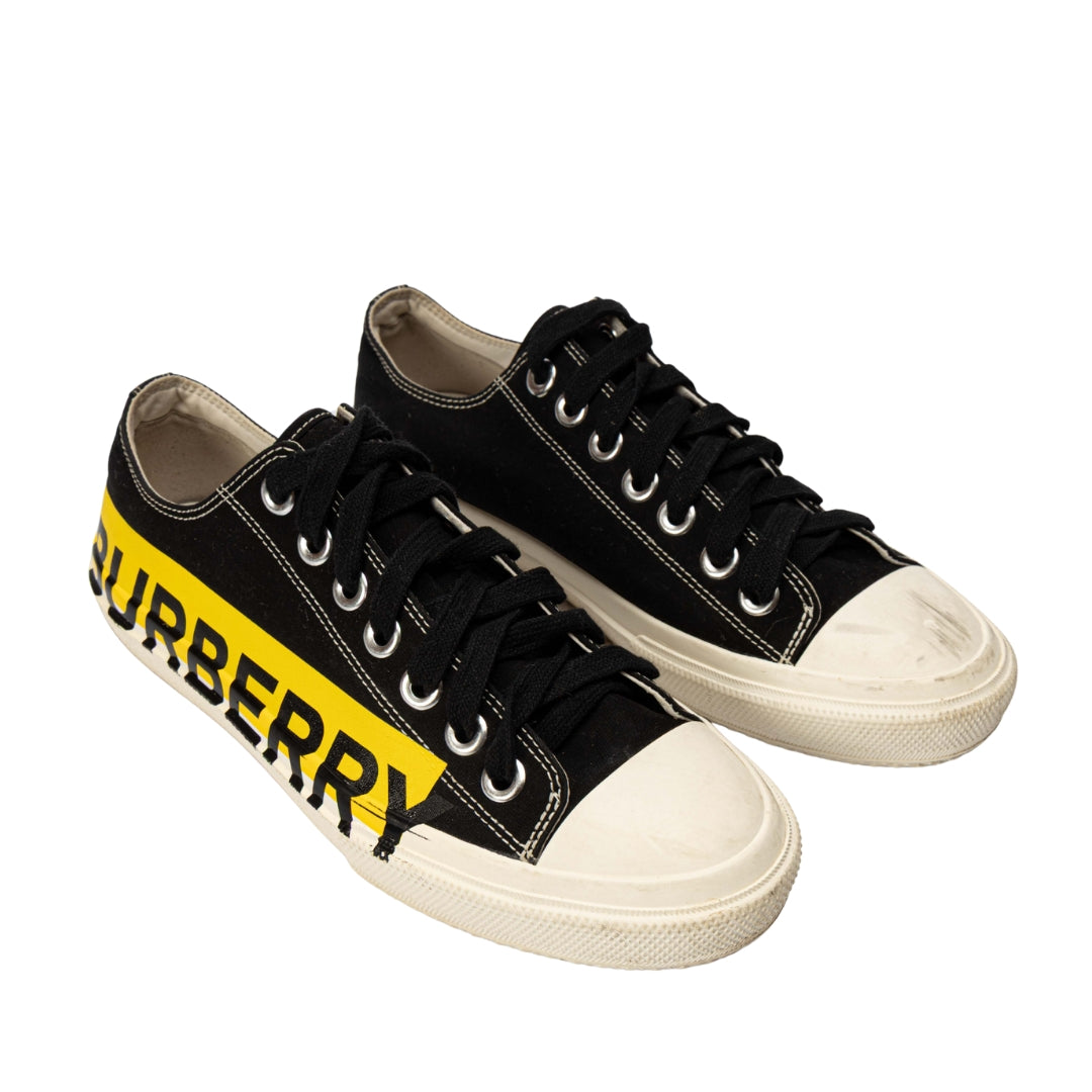 【極美品】BURBERRY ロゴプリント キャンバス スニーカー　黒×黄　42 Burberry Graphic Print Sneakers