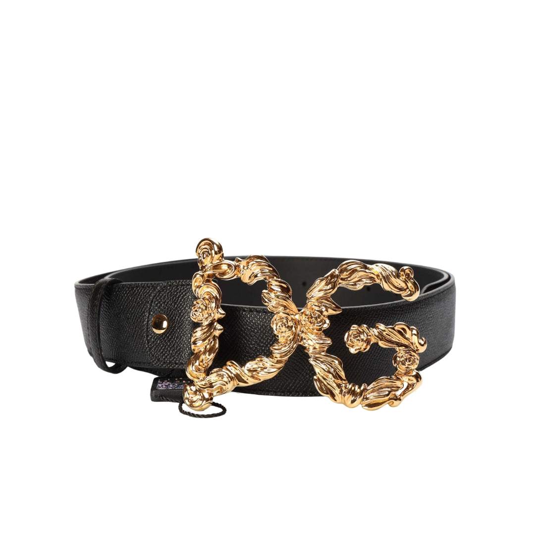Dolce & Gabbana Black Leather DG Buckle Belt