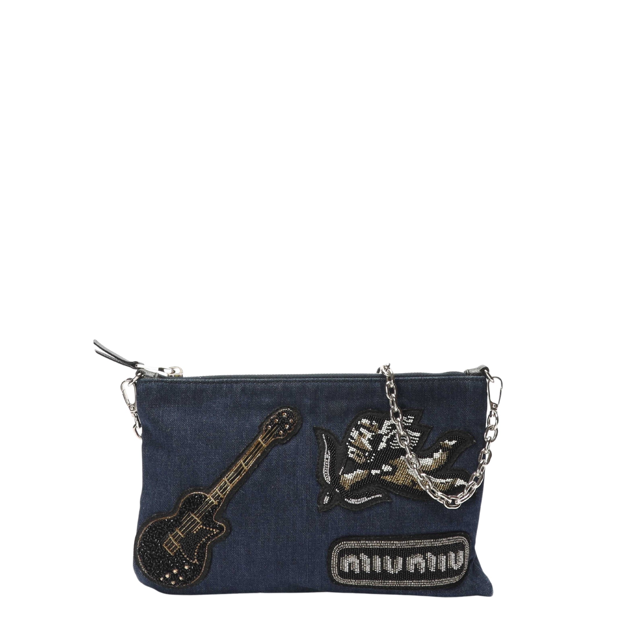 Miu Miu Denim Rock Chain Pochette Bag