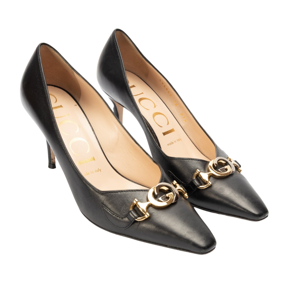 Gucci Black Leather Zumi Pumps