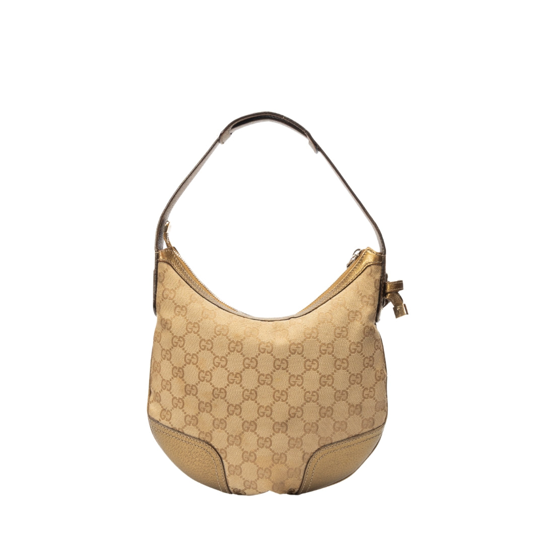 Gucci Beige/Gold GG Canvas and Leather Small Princy Hobo Bag