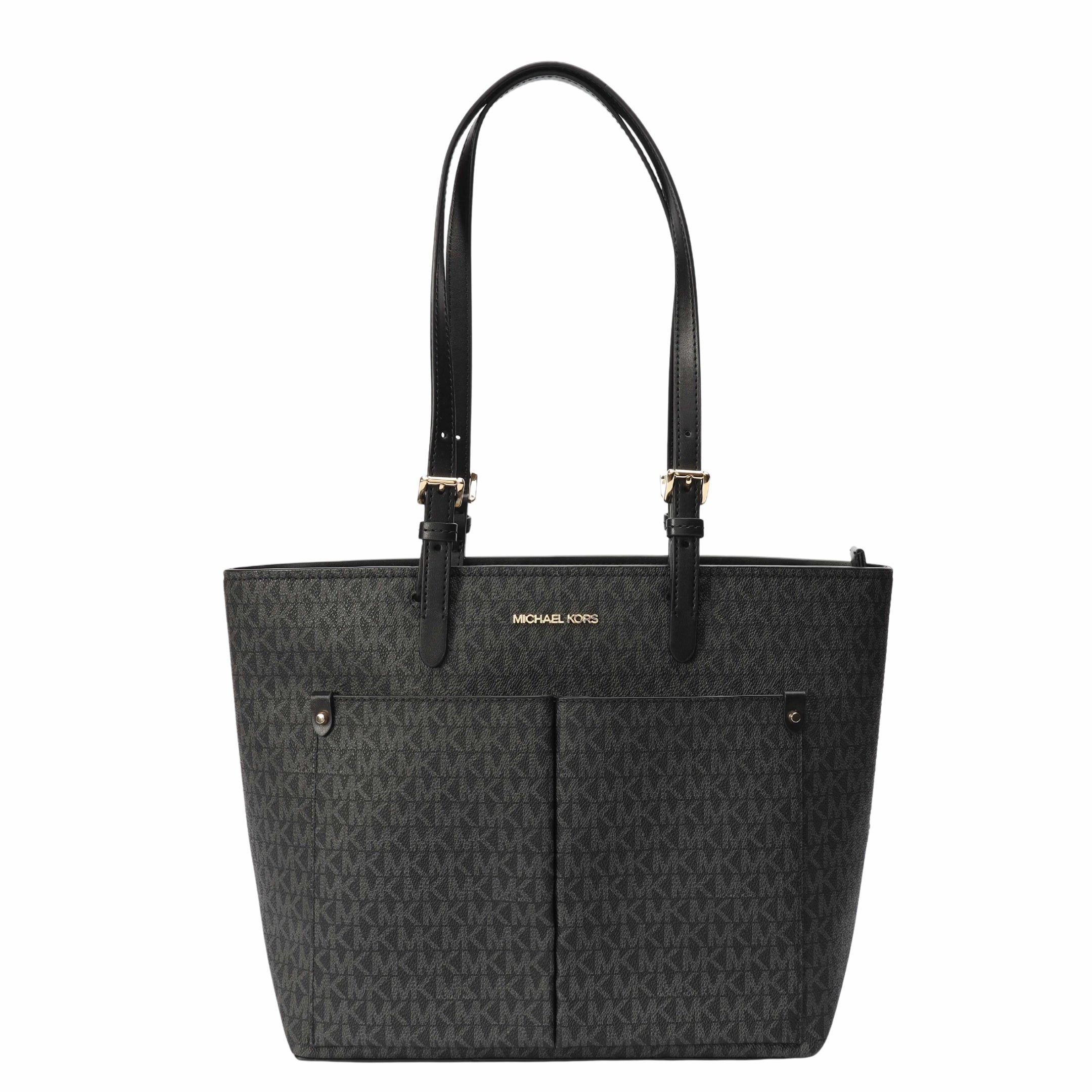 Michael Kors Black Jet Set Medium Logo Pocket Tote