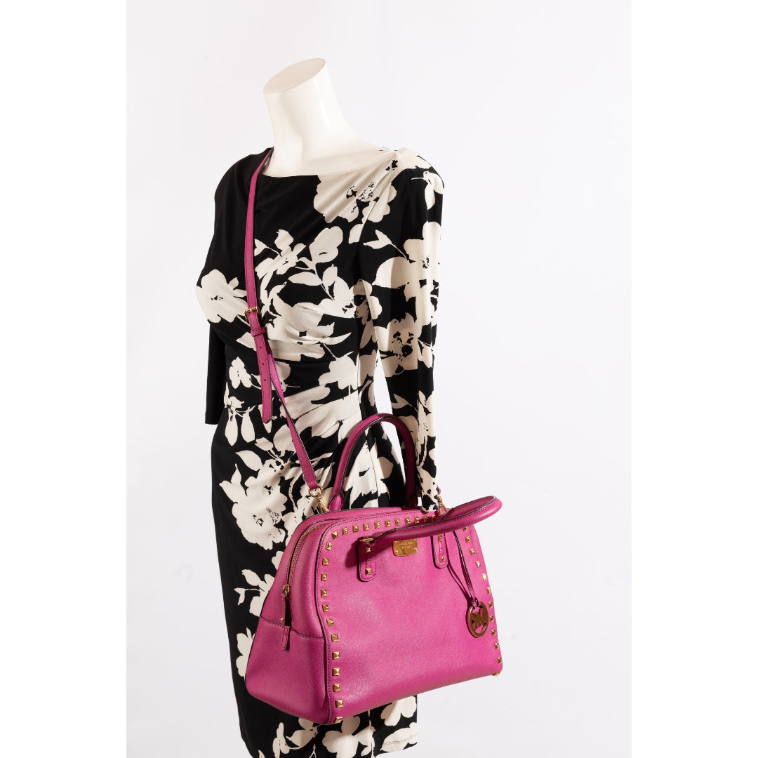 Michael Kors Studded Saffiano Pink Satchel