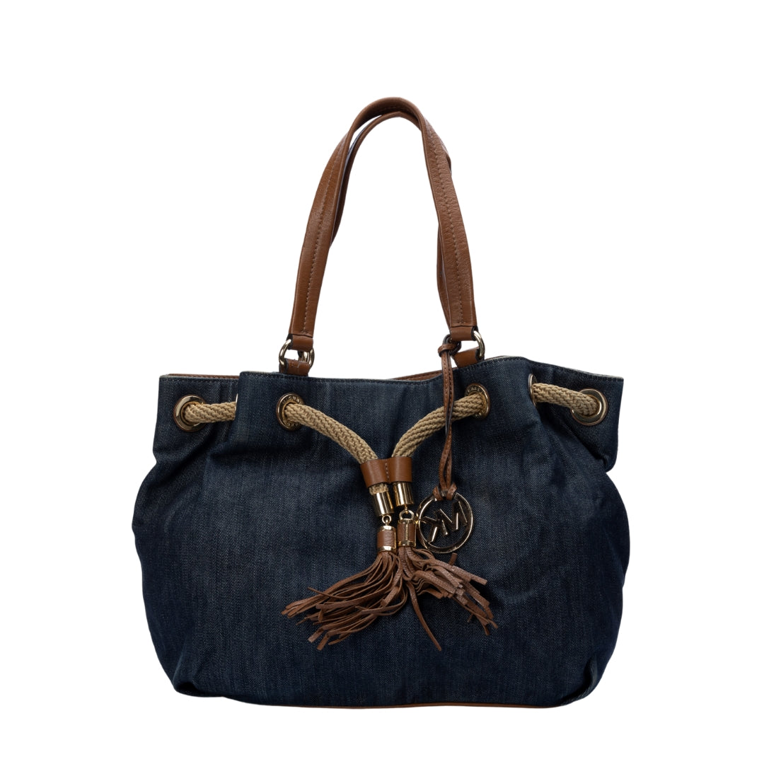 Michael Kors Denim and Leather Marina Drawstring Tote Bag