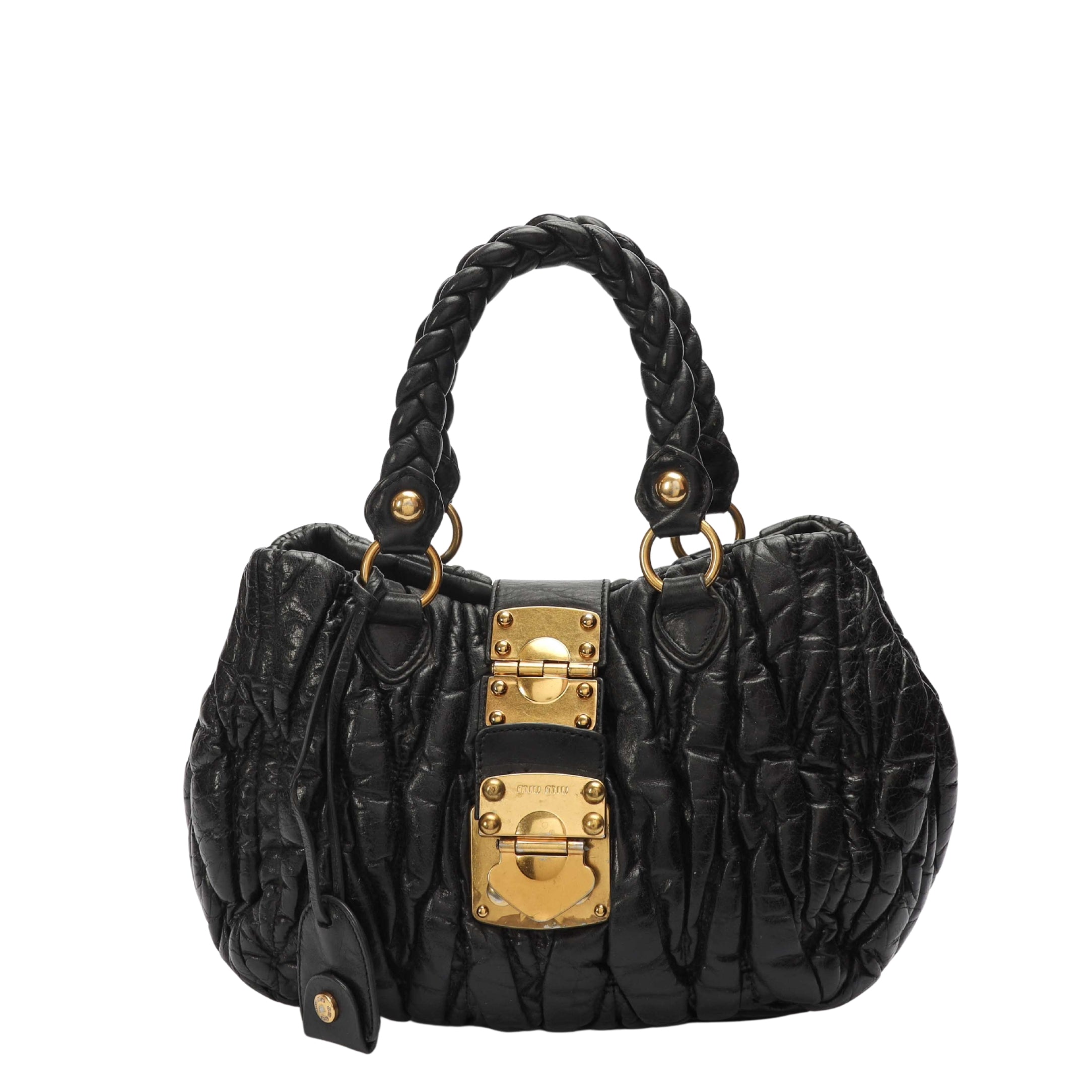 Miu Miu Black Matelasse Lux Bauletto Aperto Satchel