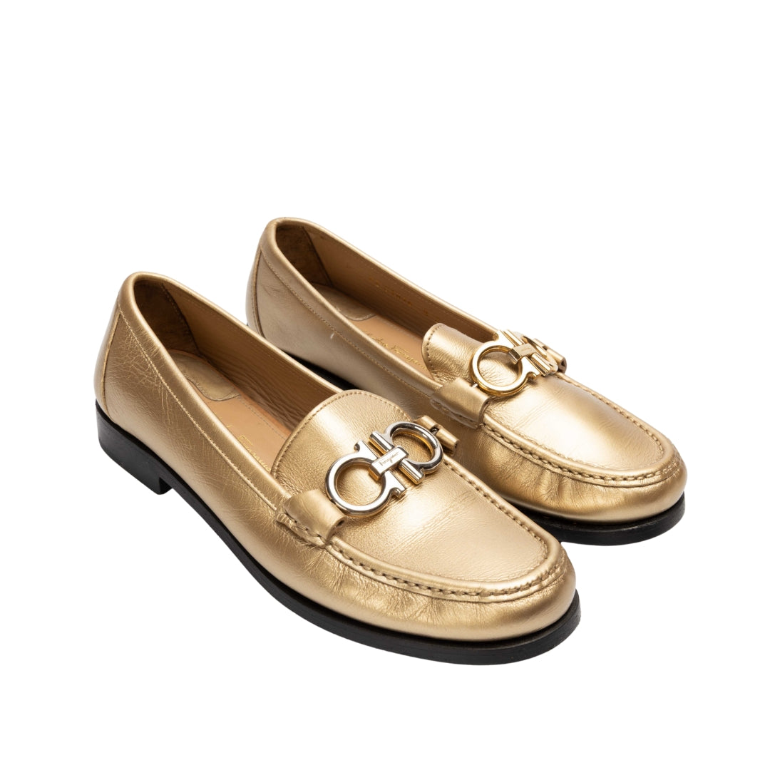 Salvatore Ferragamo Gold Gancio Loafers - Main Image