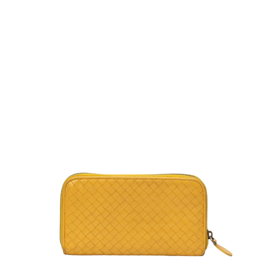 Bottega Veneta Yellow Intrecciato Zip Around Wallet