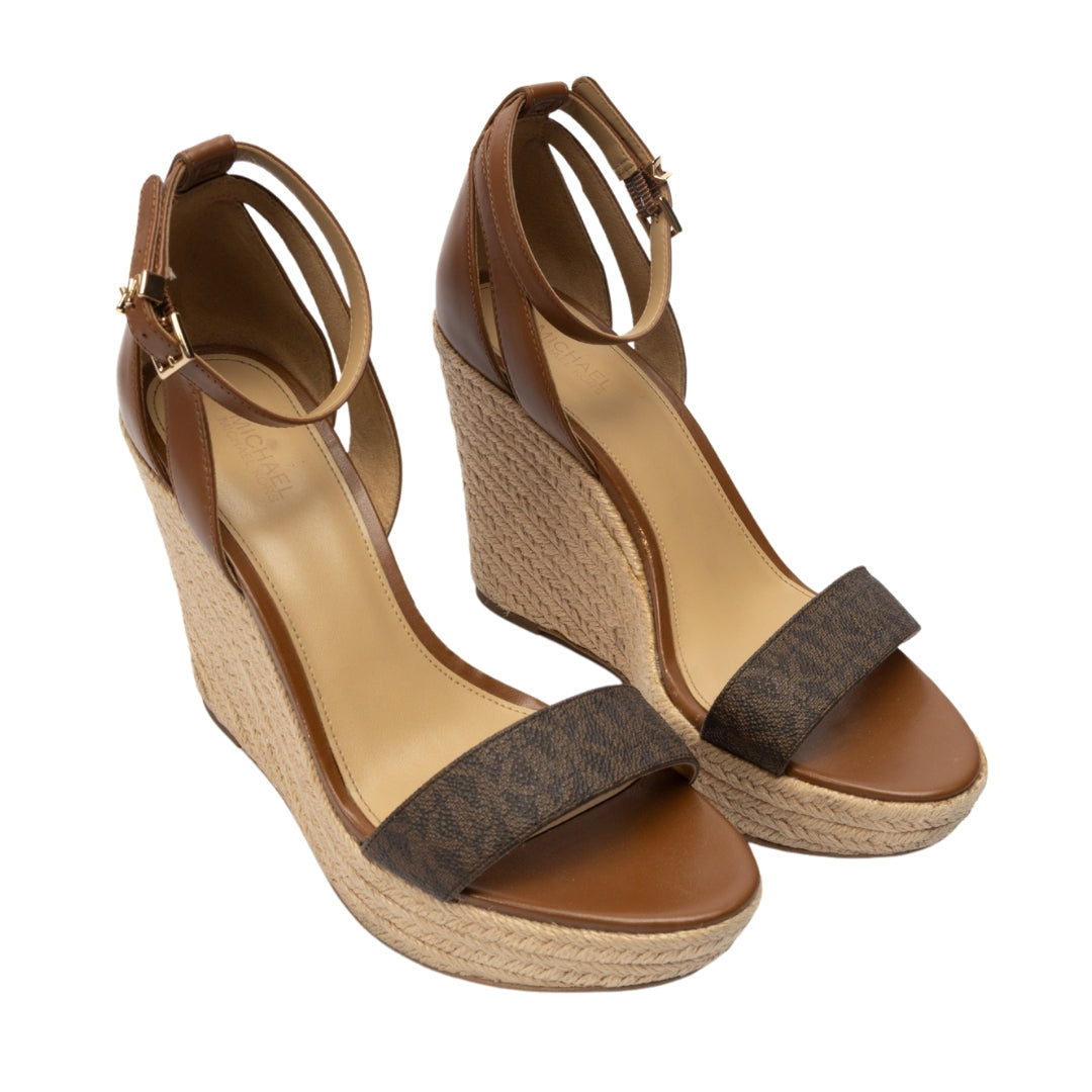 Michael Kors Kimberly Logo and Leather Wedge Sandal