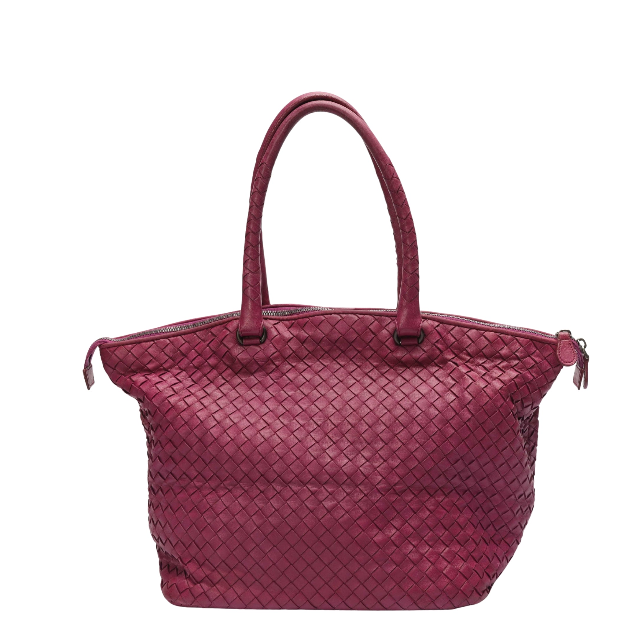 Bottega Veneta Pink Intrecciato Woven Zip Tote