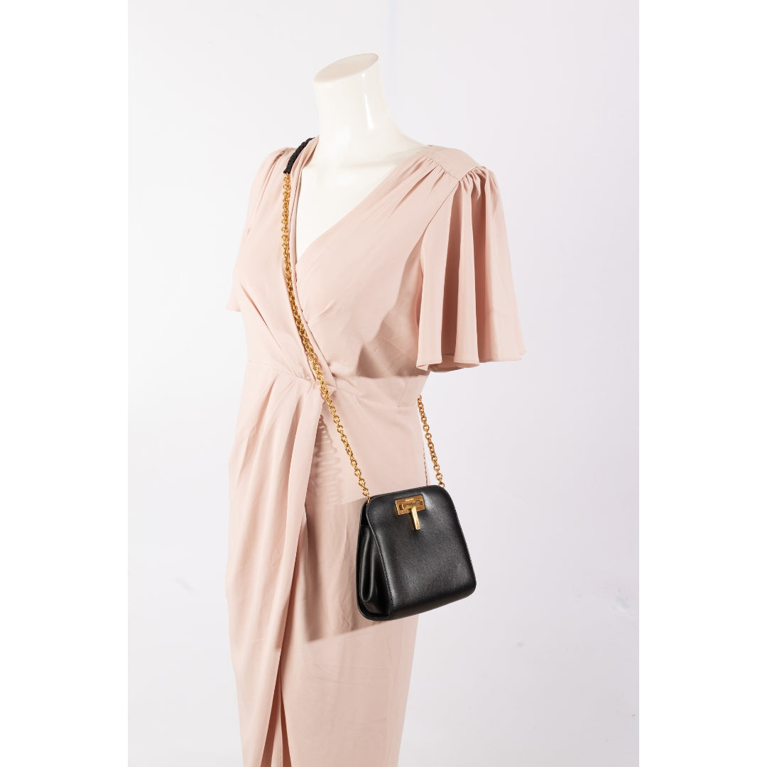 Tom Ford Black Leather T Lock Chain Bag