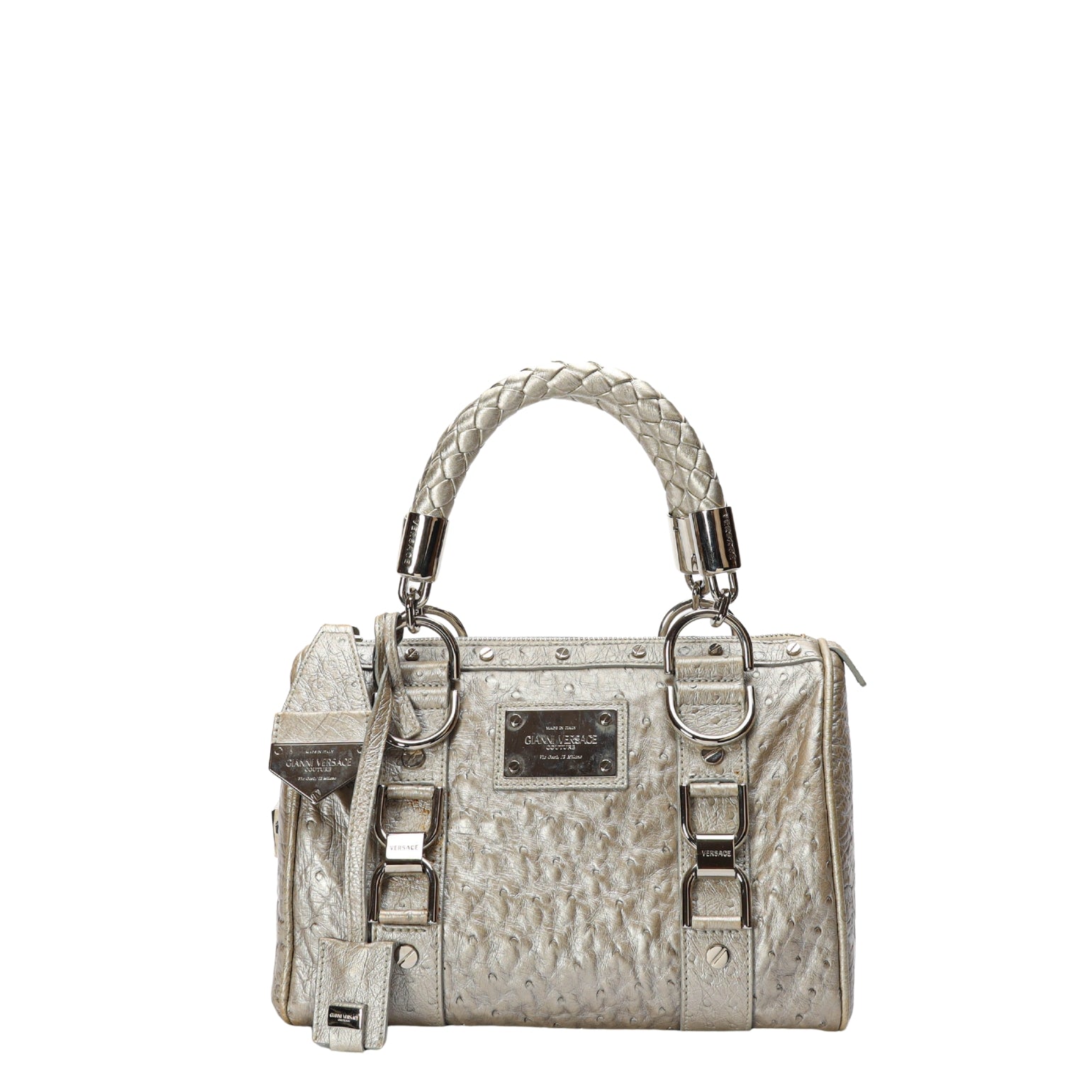 Versace Tag Ostrich Madonna Satchel