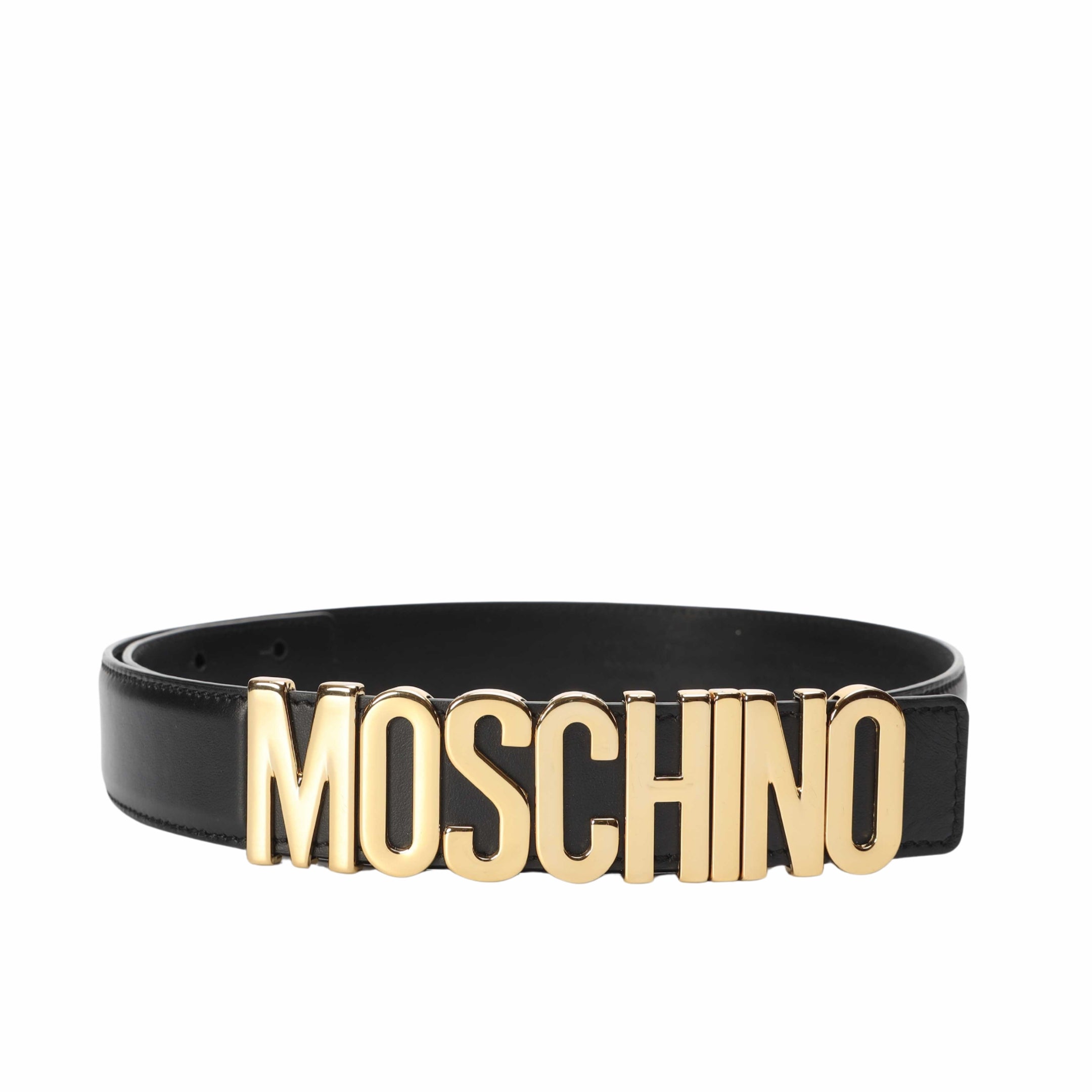 Moschino Logo Black Leather Belt