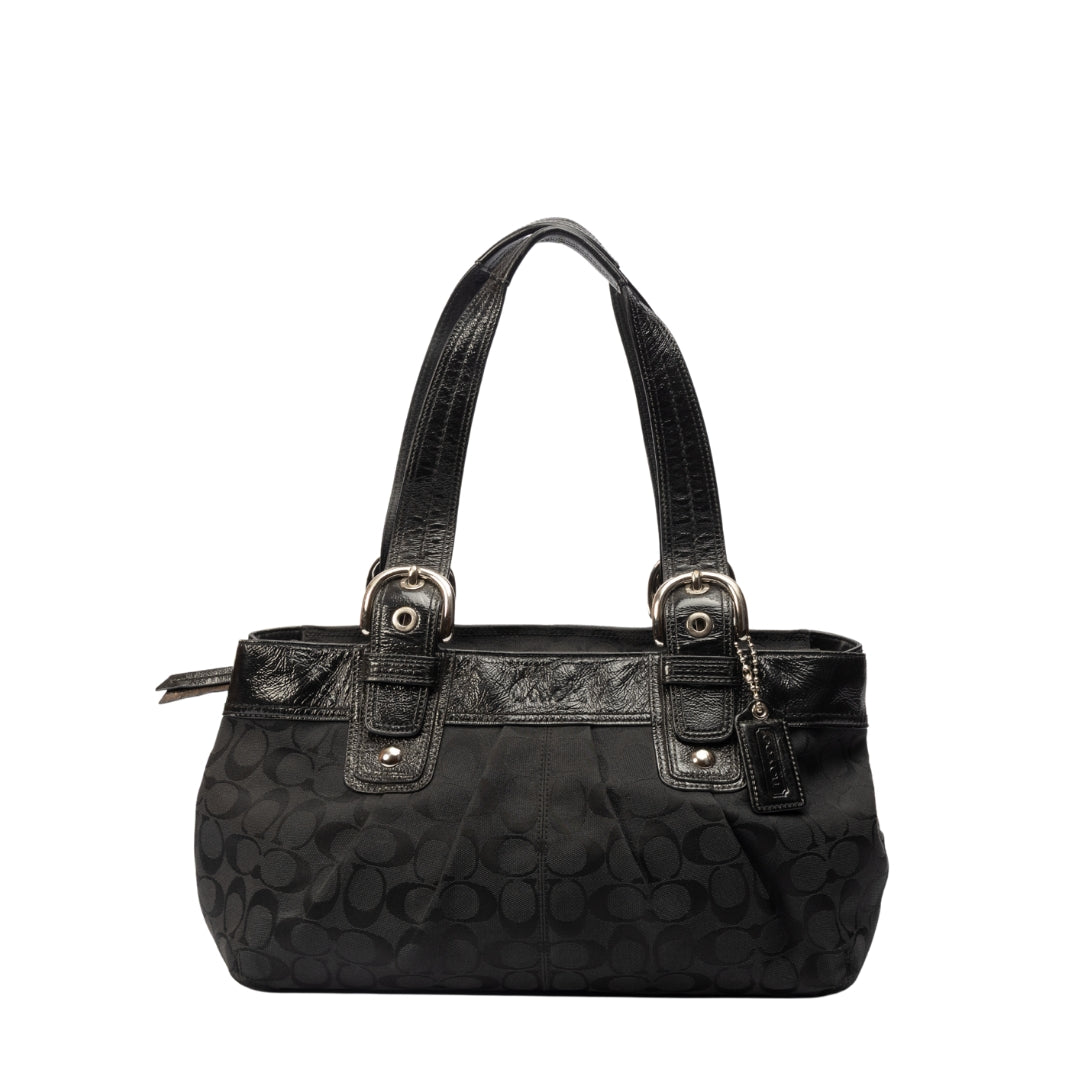 Coach Black Monogram Buckle Strap Shoulder Bag
